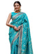 Vasthrlay Womens Weaving Teal Green Saree With Unstitched Blouse Piece