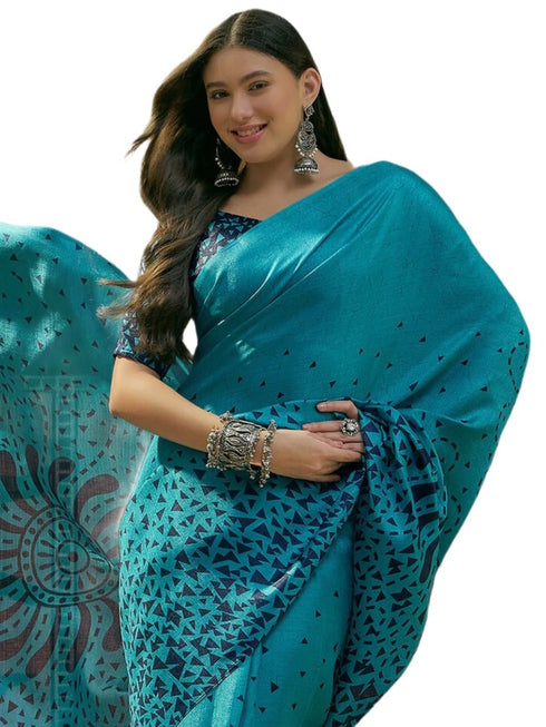 Vasthrlay Womens Printed Unstitched Beige Saree