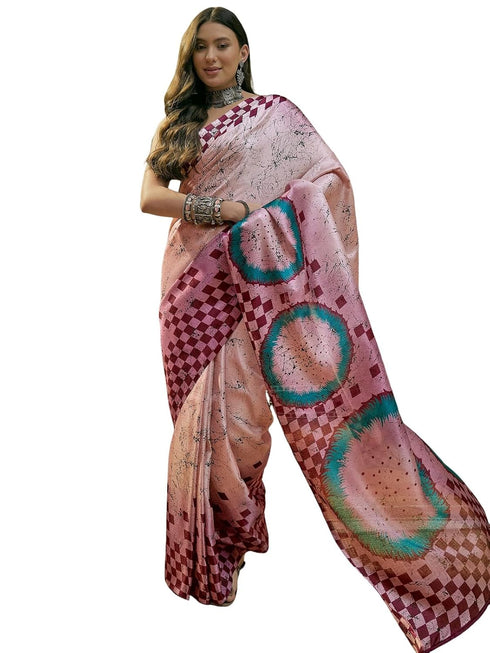Vasthrlay Womens Printed Unstitched Beige Saree