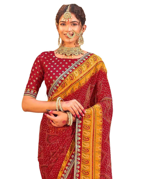 Vasthrlay Georgette Embroidery Unstitched Red Saree