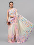 Vasthrlay Off White Floral Printed Georgette Saree With White Solid Georgette Unstitched Blouse