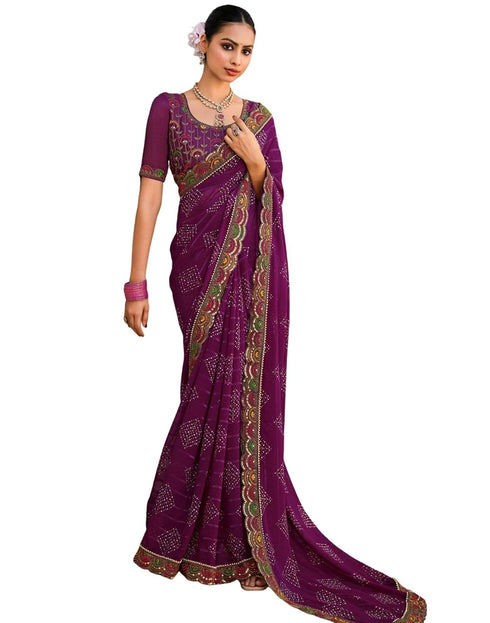 Vasthrlay Georgette Embroidery Unstitched Red Saree