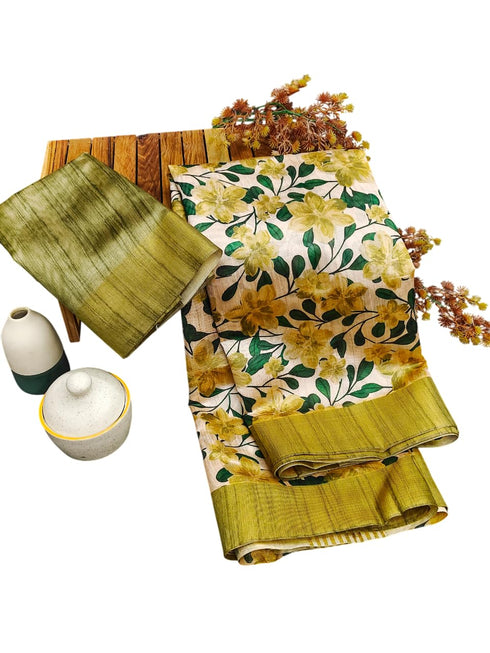 Vasthrlay Tussar Printed Contrast