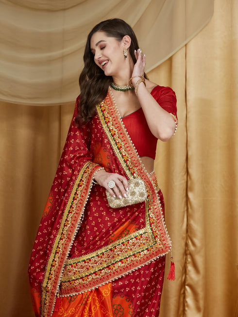 Vasthrlay Bhandhani Colourful Embroidery Saree