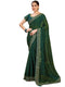 Vasthrlay Embroidery Bandhani Dark Green And Golden Border Saree With Unstitched Blouse Piece