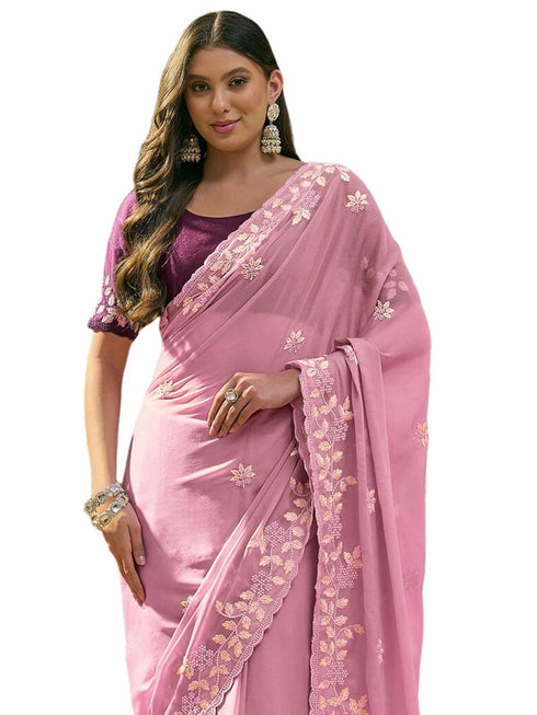 Vasthrlay Georgette Embroidery Peach Saree