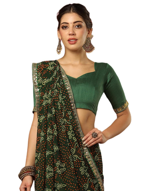 Vasthrlay Georgette Bandhani Unstitched Rani Pink Saree
