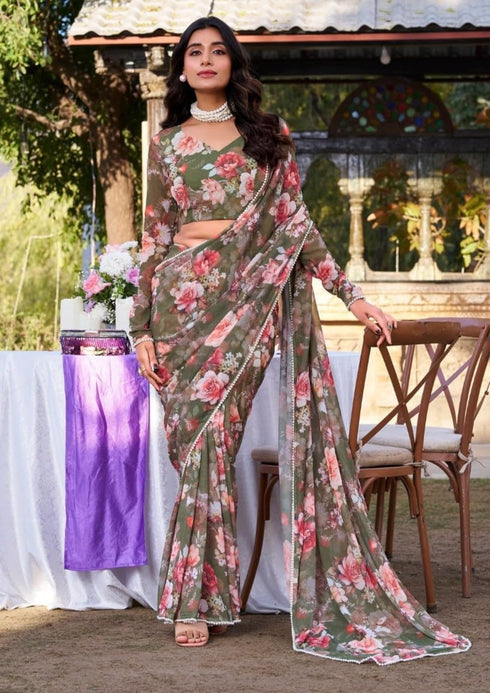 Vasthrlay Georgette Printed Valmoti Border