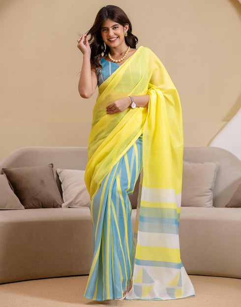 Vasthrlay Womens Cotton Printed Green Saree