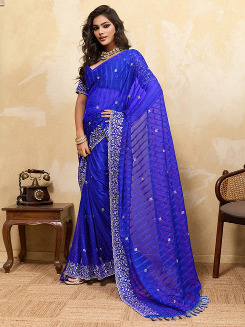 Vasthrlay Chiffon Striped Unstitched Sum Ethnic Wear