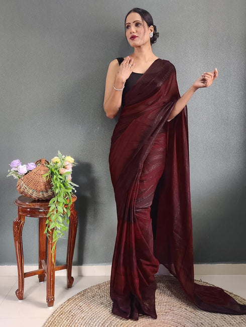 Vasthrlay Womens Georgette Unstitched Brown Saree