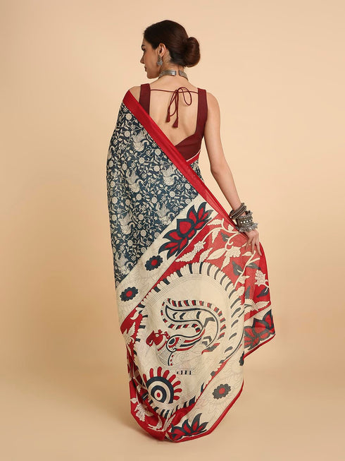 Vasthrlay Pleated Stitched Unstitched Brown Saree