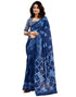 Vasthrlay Womens Printed Dark Blue And White Saree With Unstitched Blouse Piece