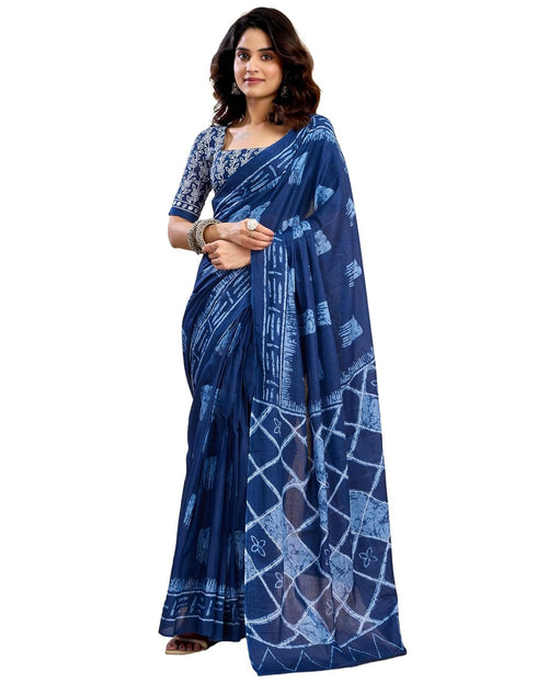 Vasthrlay Womens Printed Unstitched Dark Green Saree