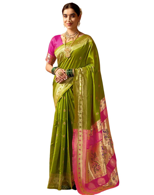 Vasthrlay Paithani Banarasi Unstitched Green Saree