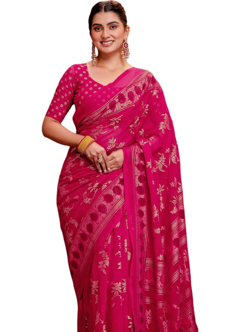 Vasthrlay Georgette Printed Unstitched Maroon Saree