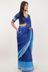 Vasthrlay Blue Skyblue Multi Print Design Linen Ready To Wear Saree