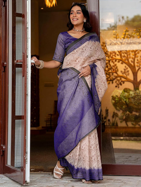 Vasthrlay Shimmer Printed Unstitched Light Green Saree