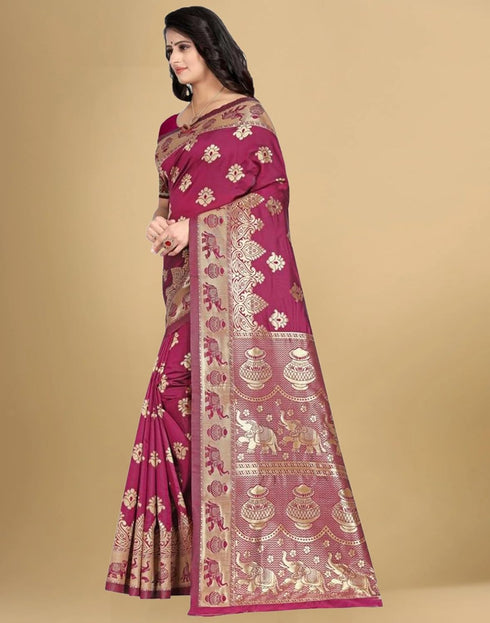Vasthrlay Banarasi Jacquard Unstitched Red Saree