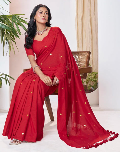 Vasthrlay Womens Sequence Unstitched Red Saree