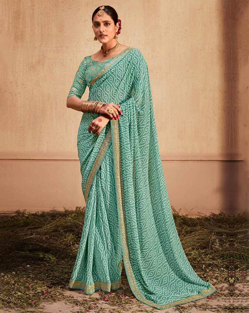 Vasthrlay Bandhani Georgette Unstitched Black Saree