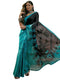 Vasthrlay Womens Printed Teal Blue Saree With Black Unstitched Blouse Piece