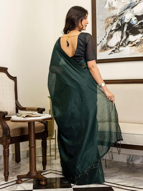 Vasthrlay Chanderi Tassels Unstitched Rust Saree