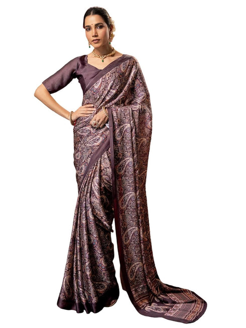 Vasthrlay Chiffon Printed Unstitched Dark Green Saree