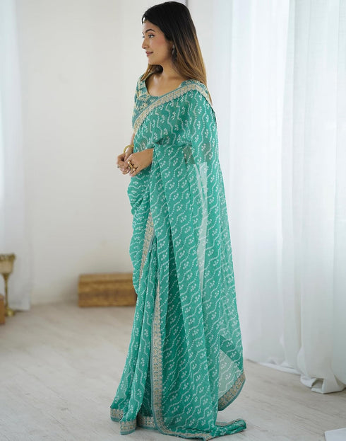 Vasthrlay Georgette Leheriya Unstitched Blue Saree