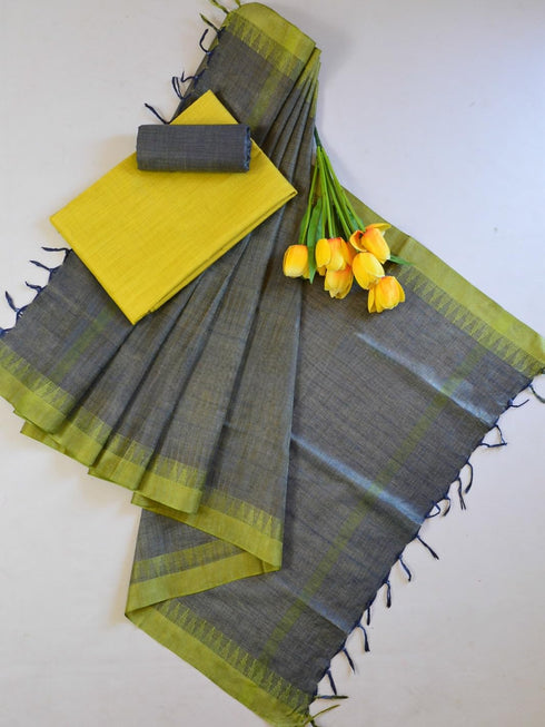 Vasthrlay Yellow Handwoven Unstitched Saree