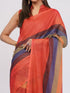 Vasthrlay Multicolour Womens Kathakali Print Linen Saree With Gold Zari Border And Unstitched Blouse Piece