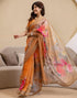 Vasthrlay Womens Printed Orange Saree With Unstitched Blouse Piece