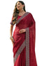Vasthrlay Shimmer Scalloped Unstitched Maroon Saree