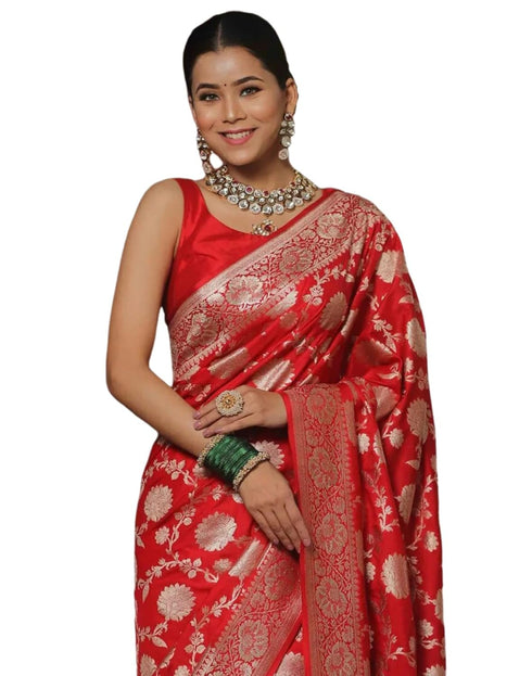 Vasthrlay Womens Banarasi Unstitched Olive Green Saree