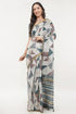 Vasthrlay Womens Off White 4 Botanical Printed Linen Saree With Self Woven Border And Unstitched Blouse Piece