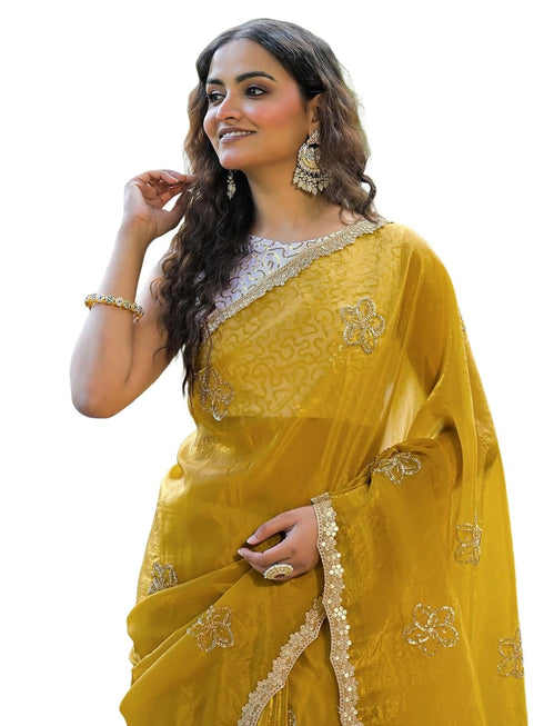 Vasthrlay Sequins Embroidery Peach Saree
