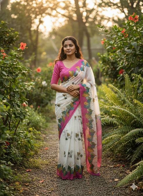 Vasthrlay Printed Multicolor Border Floral