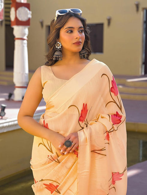 Vasthrlay Sequins Embroidery Orange Saree