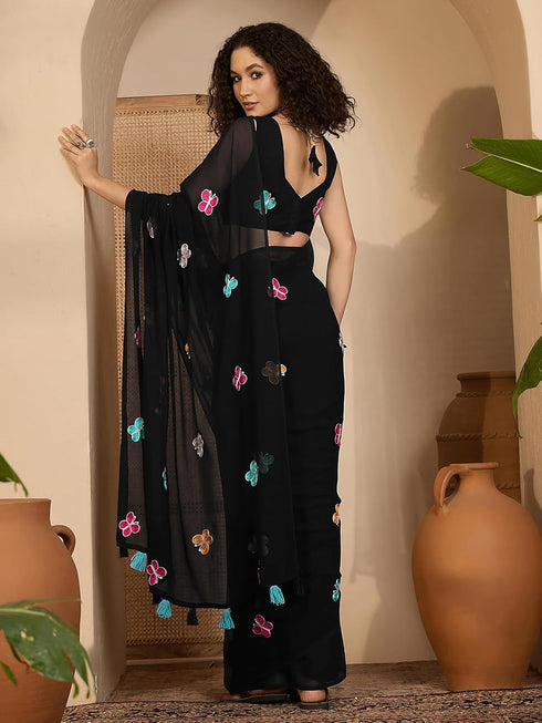 Vasthrlay Shimmer Embroidery Pista Saree