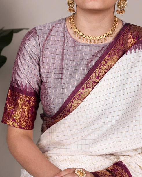 Vasthrlay Kanjivaram Saree Blouse Off White