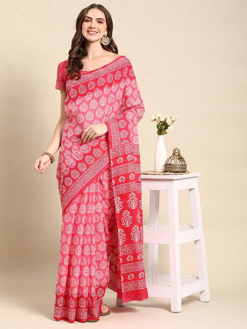 Vasthrlay Cotton Printed Mulmul Blue Saree