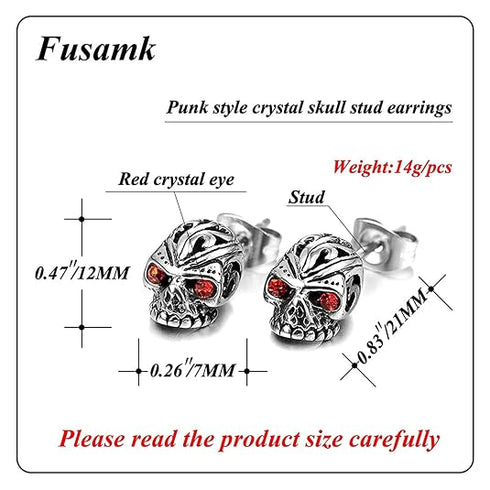 Hip Hop Titanium Steel Flower Pattern Crystal Eye Skull Stud Earrings