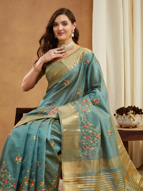Vasthrlay Multi Embroidered Unstitched Saree