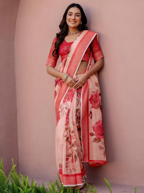 Vasthrlay Womens Printed Unstitched Multicolor Saree