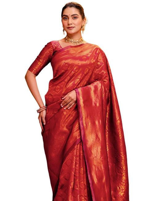 Vasthrlay Womens Kanjivaram Unstitched Dusty Pink Saree