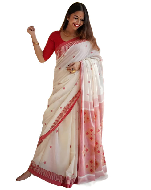 Vasthrlay White Unstitched Saree