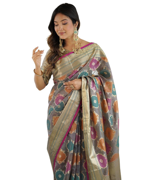 Vasthrlay Banarasi Kanjivaram Unstitched Black Saree