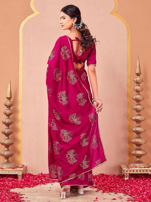 Vasthrlay Vichitra Printed Unstitched Maroon Saree