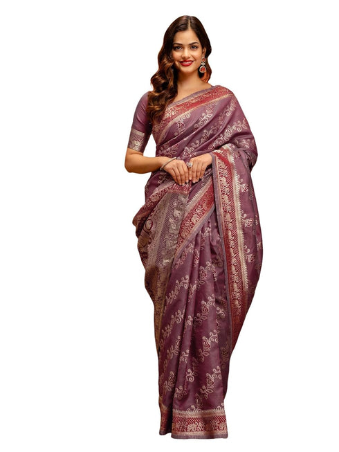 Vasthrlay Banarasi Weaving Maroon Saree