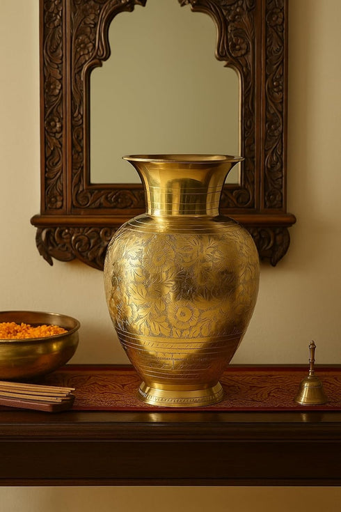Brass Flower Vase for Home Decor 9 Inch